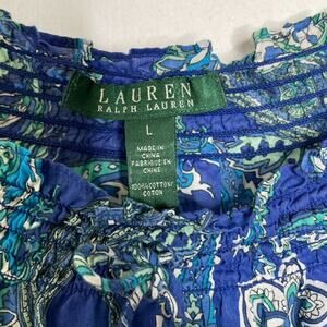 Ralph Lauren Off Shoulder Top L Blue Paisley Peasant Blouse Boho